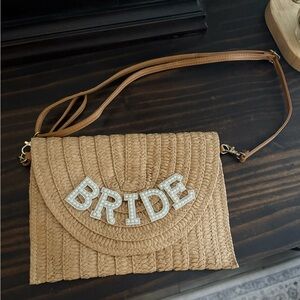 Bride Embellished Straw Crossbody Bag - Tan